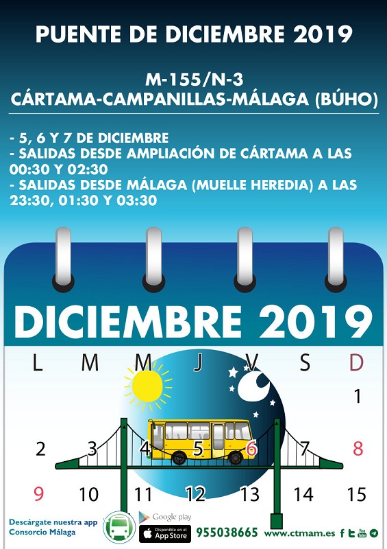 Horario bus puente diciembre Cártama 2019